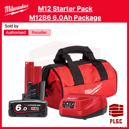 Milwaukee M12 Starter Pack M12B6 M12 x 6.0ah Battery + C12C M12 Charger